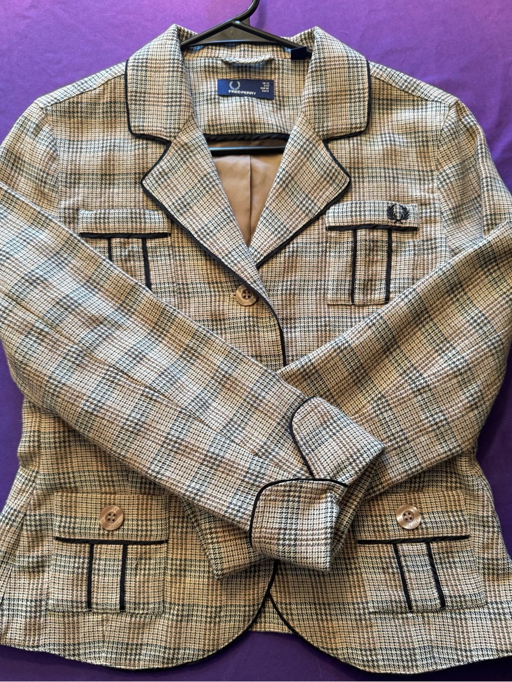 Fred Perry Prince of Wales Check Wool Blend Blazer | UK 12 / US 8